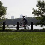 Cyclist biking in Minneapolis, MN